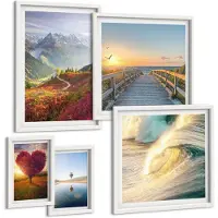 Coloray 5-Delige Schilderij Set - Landschappen Natuur Bergen Harten Golven Ballonnen - 50 x 50 cm, 20 x 30 cm En 40 x 60 cm - Moderne Wanddecoratie - Woonkamer - Muurdecoratie