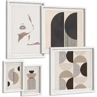 Coloray 5-Delige Schilderij Set - Stijlvolle Minimalistische Portretten En Geometrische Patronen - 50 x 50 cm, 20 x 30 cm En 40 x 60 cm - Stijlvolle Muurdecoratie - Slaapkamer