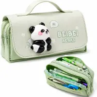 VHV - Etui Stress - 21x6x12 cm- Grote Capaciteit Peneetui -Drie Vakken - Kinder pennenzak-Draagbaar Pencil case Voor School,Examen,Cadeau gevens -Groene