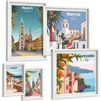 Coloray 5-Delige Schilderij Set - Beelden Van Architectuur En Landschap In Europese Steden - 50 x 50 cm, 20 x 30 cm En 40 x 60 cm - Wanddecoratie - Schilderijen Set - Interieur - Interieur Decoratie