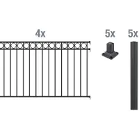 GAH Alberts 511166 compleet hekwerkset Circle, voor montage op harde ondergrond, mat zwart, hoogte 100 cm, lengte 8 m