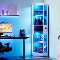 MODFU Vitrinekast - Glasdeur - LED-Verlichting - Bewegingssensor - Wit - MDF - 57 X 40 X 165 Cm
