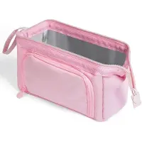 VHV - Grote Capaciteit Etui - 22x9x13 cm - Pennenzak 3 Vakken -Draagbaar Pencil case - Make-up Tas en Organizer - Voor School Examen, Kantoor - Roze