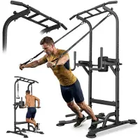 Trex Sport TX-150PR - Trainingsstation - 4-in-1 - Power Tower Dip Station - Pull up bar - Met weerstandsbande - Home Gym - Krachttrainingsapparaat Tot 150 kg - Zwart