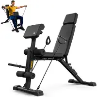 Trex Sport TX-300B – Fitnessbank Verstelbaar – Inklapbaar – Met Armsteun & Beenpers – Halterbank 4-in-1 – Met Curlpult & Leg Extension – Voor Full Body Workout – Tot 150 kg