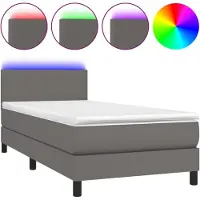 vidaXL Boxspring met matras en LED kunstleer grijs 90x200 cm
