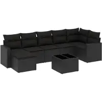 vidaXL 8-delige Loungeset met kussens poly rattan zwart