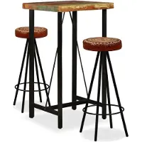 vidaXL Barset massief gerecycled hout, echt leer en canvas 3-delig