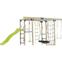 Axi Boris Klimtoestel van hout in bruin met limoen groene Glijbaan | Klimtoestel uitgerust voor kinderen met verschillende Schommels, Trapeze, Klimnetten en Monkey Bars | Klimtoestel voor in de tuin