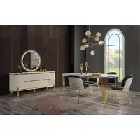 AEA Luxus Esszimmer Garnitur Essgruppe Esstisch Stühle Set 6tlg Gold Weiß