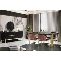 AEA Esszimmer Schwarz Gold Essgarnitur Möbel Essecke Stühle Sideboard 6tlg