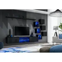 AEA Schwarz Komplett Set Wohnwand Luxus Holzmöbel Designer Modern Wandschrank