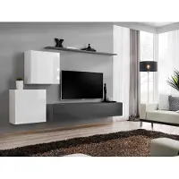 AEA Wohnwand Wohnzimmer Set Grau Sideboard Wandregal 4tlg Set Designer Holz