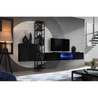 AEA Schwarz Wohnwand 270cm Luxus Wandschrank Wohnzimmermöbel Regale Holz Einrichtung