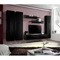 AEA Wohnzimmer Wohnwand rtv Lowboard Holz Schwarz Möbel Wandschrank Modern