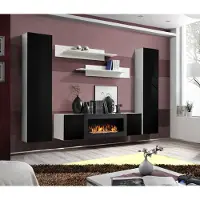 AEA Wohnwand TV-Ständer mit Kamin Wohnzimmer Designer Wandregale Wandschrank Holz