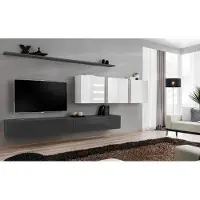AEA Holzmöbel Wohnwand Grau Designer TV-Ständer Hochglanz Sideboard Wandschrank