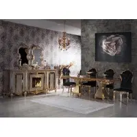 AEA Goldenes Esszimmer Set Esstisch Essgruppe 4x Stuhl Sideboard Tisch 7tlg