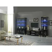 AEA Wohnwand Wohnzimmer Set Vitrine Lowboard Wandregal 3tlg Set Schwarze Wohnwände