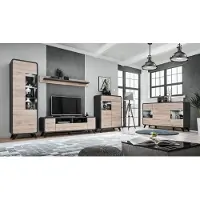 AEA Wohnwand Set 5 tlg Wohnzimmer TV-Ständer Vitrine Regal Modern Garnitur Holzmöbel