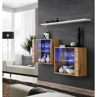 AEA Braun Garnitur 3tlg Wohnwand Luxus Wohnzimmer Set Holz Wandregal Möbel