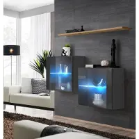 AEA Wohnzimmer Set Designer Wohnwand Grau 130 cm Einrichtung Luxus Wand Regal