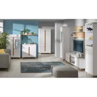 AEA Wohnwand Wohnzimmer-Set Vitrine Lowboard Wandregal TV Tisch Weiß 8 tlgs Set