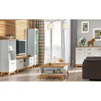 AEA Wohnwand Wohnzimmer-Set Vitrine Lowboard Wandregal TV Tisch 5 tlgs Set Wohnwände