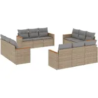 vidaXL 12-delige tuinmeubelset met sofa en kussens, beige, van polyrotan