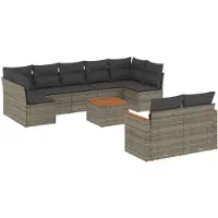 vidaXL 10-delige loungeset voor de tuin met kussens, grijs, polyrotan