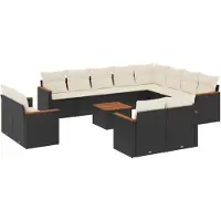 vidaXL 13-delige tuinmeubelset met kussens, zwart, polyrotan