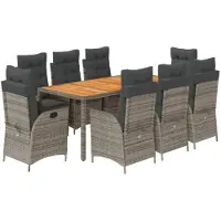 vidaXL 9-delige tuinset met kussens, grijs, polyrotan