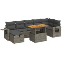 vidaXL 5-delige tuinmeubelset met kussens, grijs, polyrotan, acaciahout
