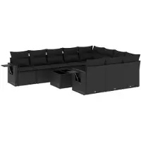 vidaXL 11-delige tuinmeubelset met kussens, zwart, polyrotan