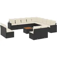 vidaXL 14-delige loungeset voor de tuin met kussens, zwart, polyrotan