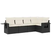 vidaXL 5-delige tuinmeubelset met kussens, zwart, polyrotan