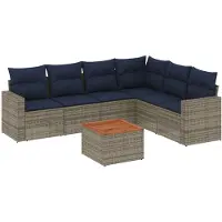 vidaXL 7-delige tuinmeubelset met kussens, grijs, polyrotan