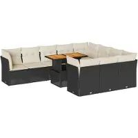 vidaXL 11-delige tuinmeubelset met kussens, zwart, polyrotan