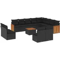 vidaXL 13-delige Loungeset met kussens poly rattan zwart