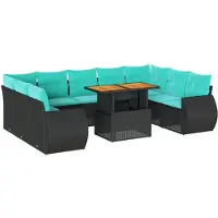 vidaXL 10-delige loungeset voor de tuin met kussens, zwart, polyrotan