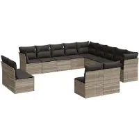 vidaXL 13-delige tuinmeubelset met sofa en kussens, lichtgrijs, polyrotan