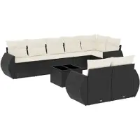 vidaXL 9-delige Loungeset met kussens poly rattan zwart
