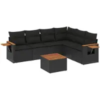 vidaXL 7-delige tuinmeubelset met kussens, zwart, polyrotan