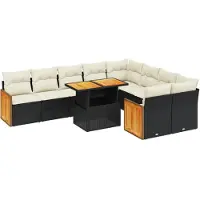 vidaXL 10-delige Loungeset met kussens poly rattan zwart