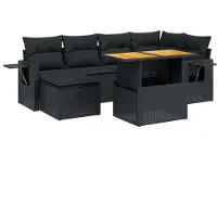 vidaXL 7-delige tuinmeubelset met kussens, zwart, polyrotan