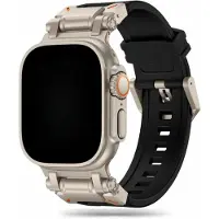 123Watches Robust bandje - siliconen - zwart - titanium - 44 · 45 · 46 & 49 mm - Geschikt voor Apple Watch series 1/2/3/4/5/6/7/8/9/10/11/12/SE/SE2/SE3/Ultra/Ultra 2/Ultra 3/Ultra 4