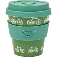 Quy Cup 230ml Ecologische Reis Beker - “La Bici” - BPA Vrij - Gemaakt van Gerecyclede Pet Flessen met Groene Siliconen deksel