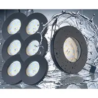 Trango Set van 6 IP65 inbouwspots 6729IP65-061MO in antraciet mat incl. 6x 5 Watt 3000K warm wit Ultra Flat LED Module voor Badkamer; Douche Plafondspots, Plafondlamp, Badkamerlamp