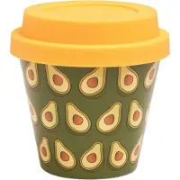 Quy Cup - 90ml Ecologische Reis Beker - Espressobeker “Avo” met gele Siliconen deksel 7x7x7cm