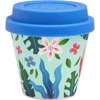 Quy Cup - 90ml Ecologische Reis Beker - Espressobeker “Flower” met blauw Siliconen deksel 7x7x7cm